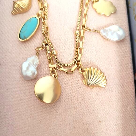 Lucky Brand Necklace Women's Semi Precious Accent Freshwater Pearl Gold 2 strand - Picture 3 of 9